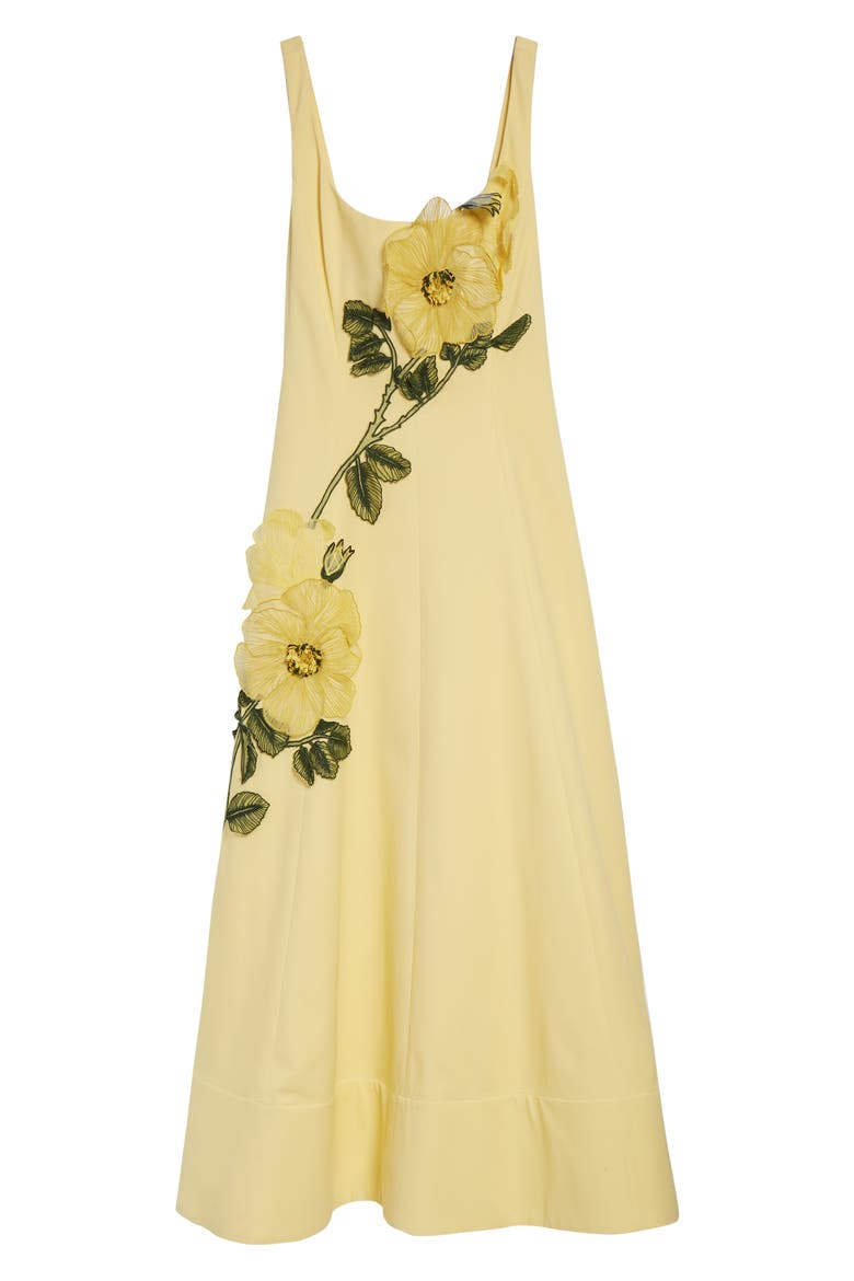 Peony Embroidered Appliqué Stretch Sateen Dress, Alternate, color, BUTTER/YELLOW