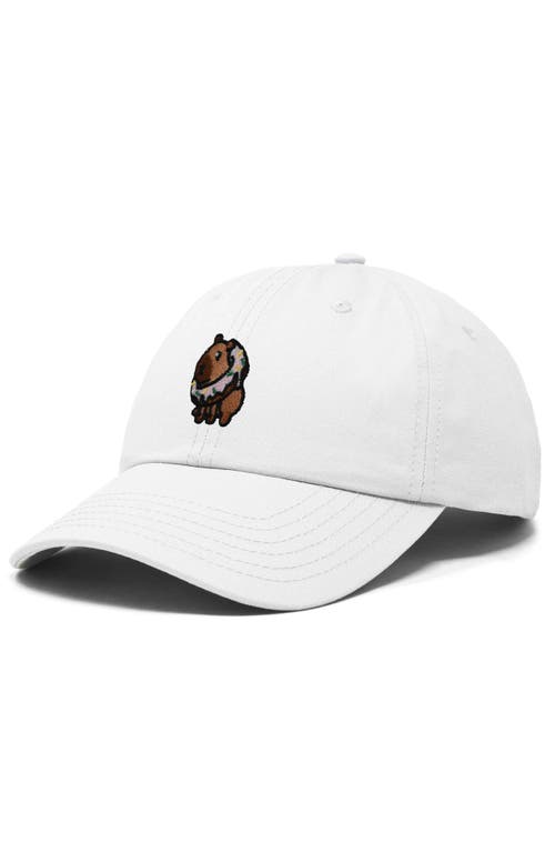 Dalix Capybara Donut Embroidered Cap In White