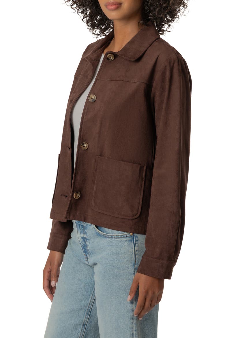 Dakota Faux Suede Button Front Jacket, Alternate, color, CHOCOLATE