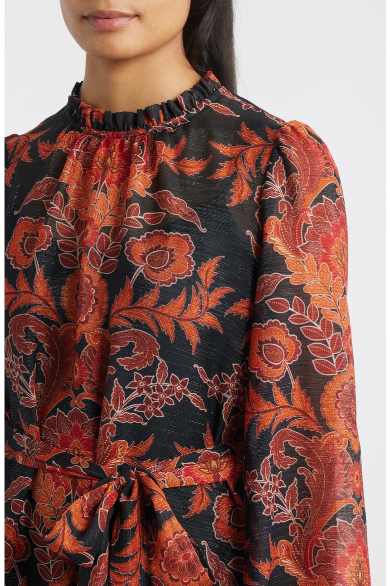 Metallic Paisley Ruffle Long Sleeve Dress, Alternate, color, BLACK MULTI