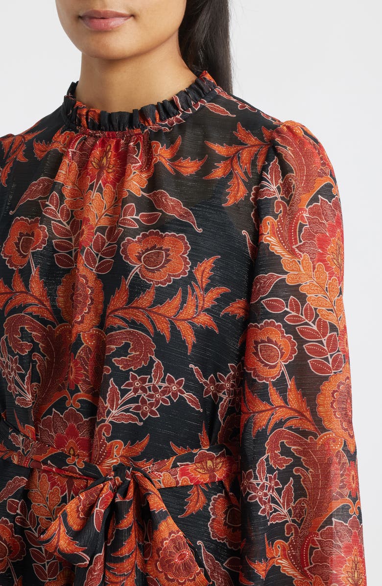 Julia Jordan Metallic Paisley Ruffle Long Sleeve Dress, Alternate, color, 