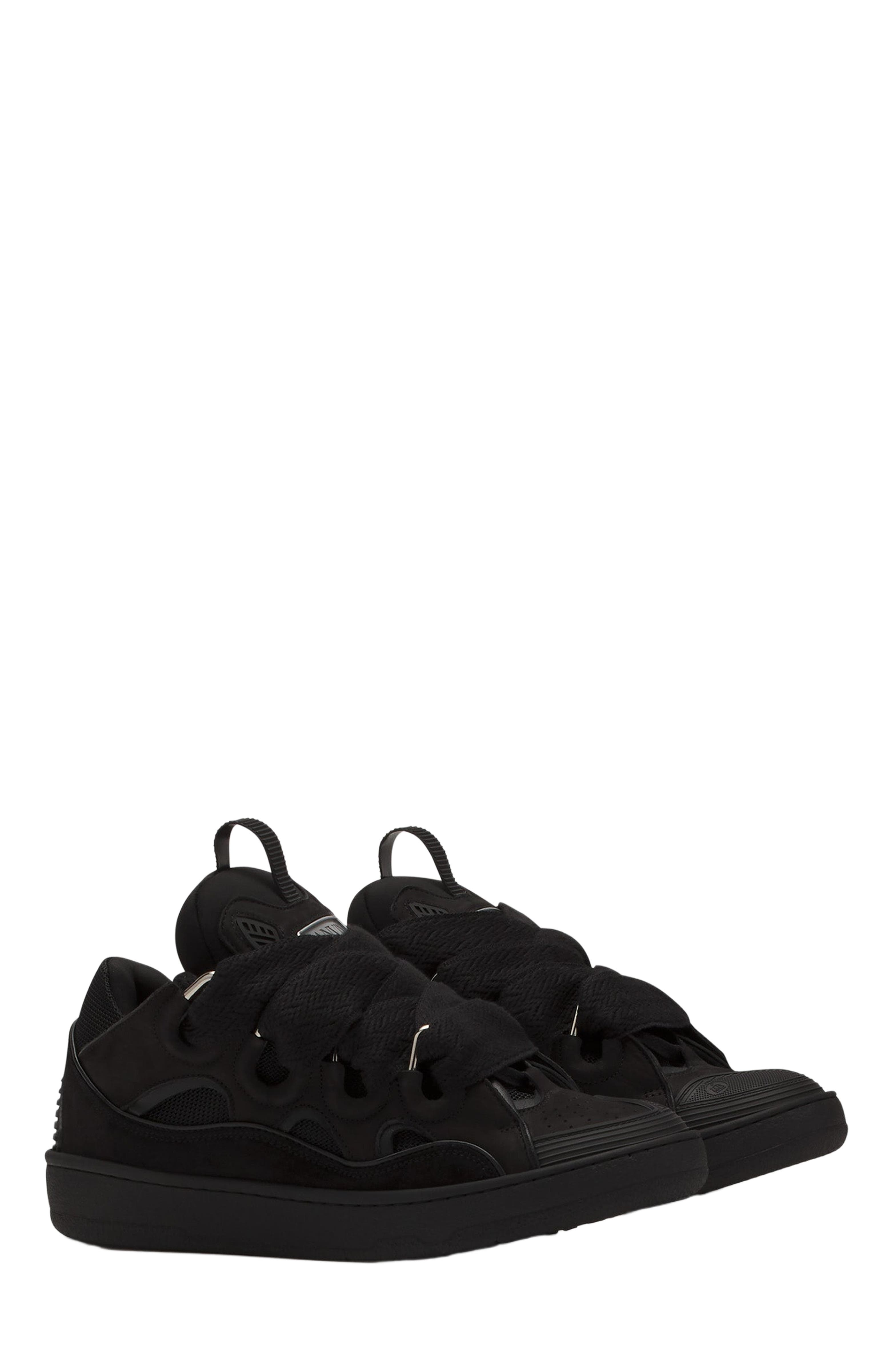 Lanvin Curb Leather Sneakers, Alternate, color, Black-Black