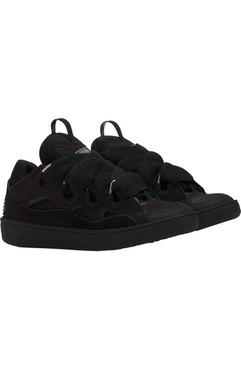 Lanvin Curb Leather Sneakers, Alternate, color, Black-Black