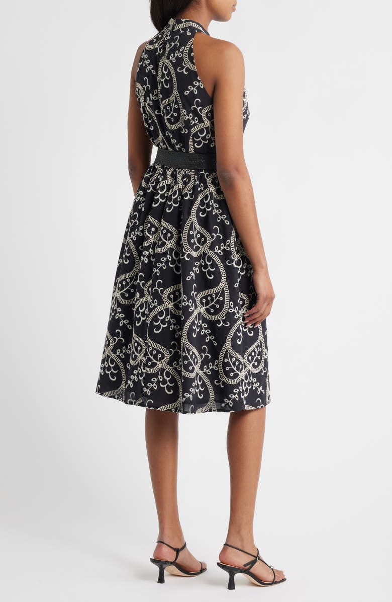 Anne Klein Embroidered Belted Cotton Midi Dress, Alternate, color, 