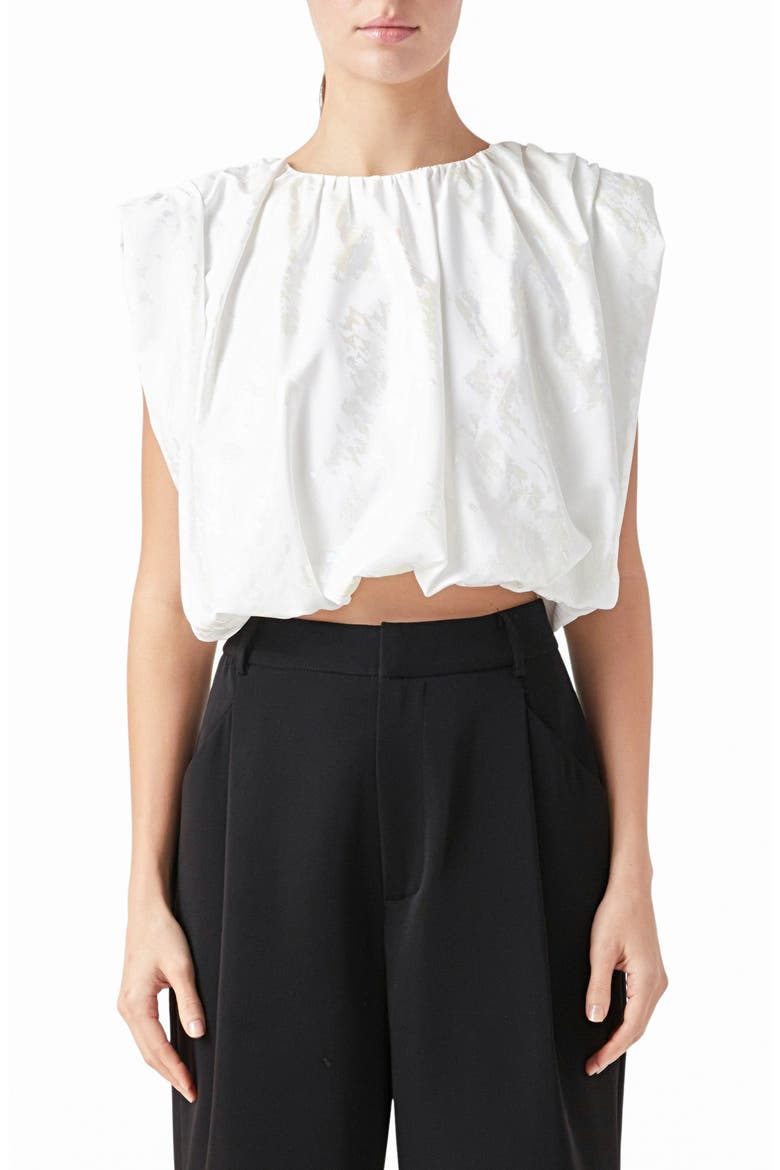 Foil Print Sleeveless Crop Top, Main, color, WHITE