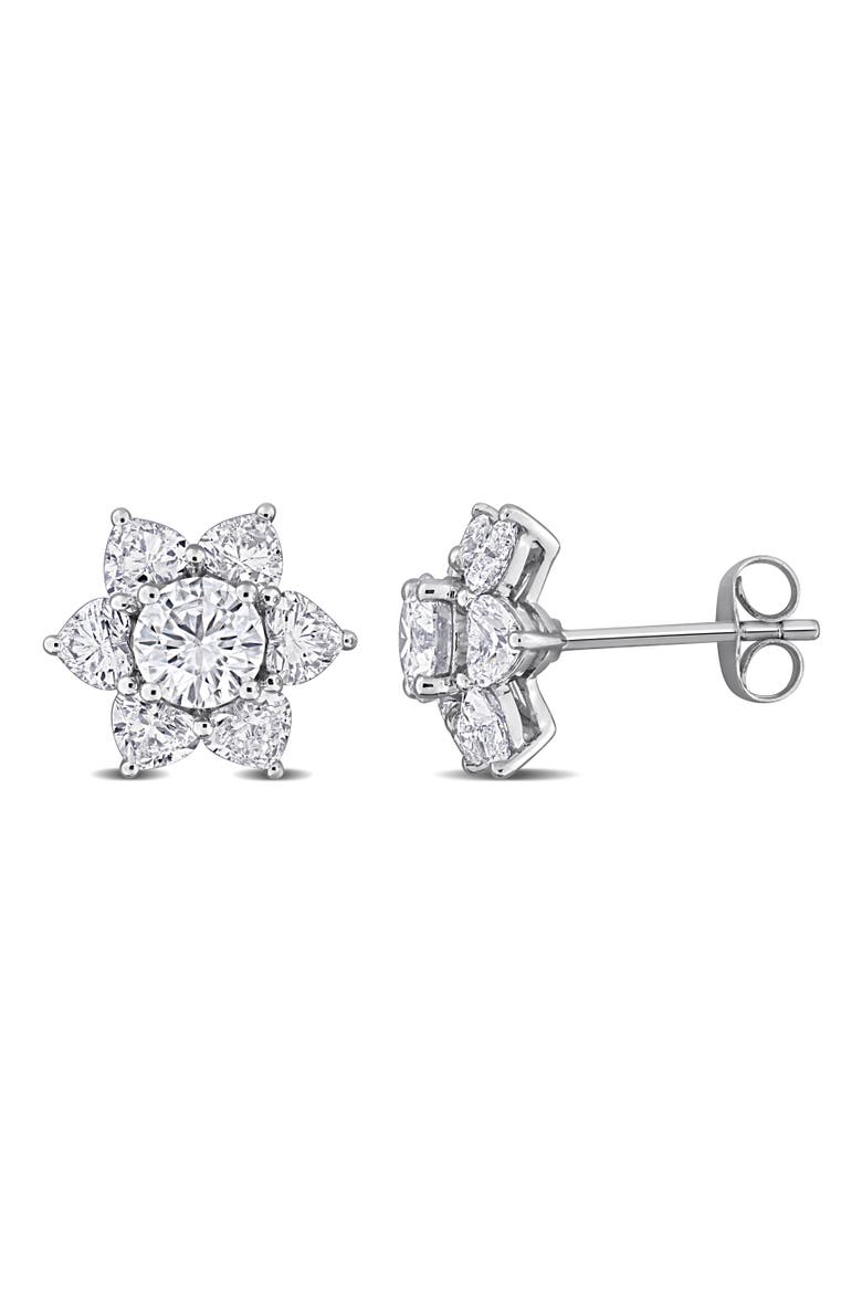 Lab Grown Diamond Floral Earrings 10k, Main, color, White Gold