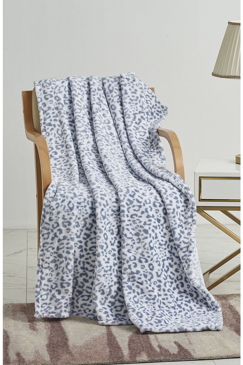 Leopard Plush Throw Blanket, Alternate, color, GREY MULTI
