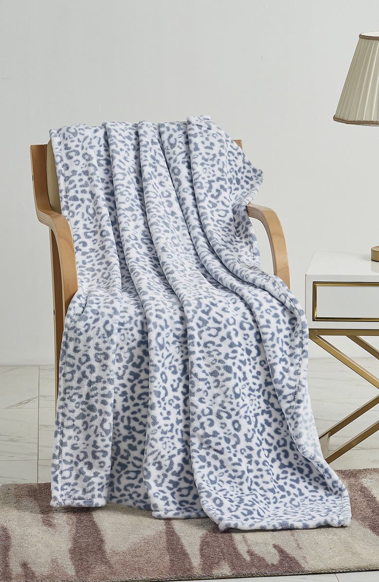 Luxury Home Leopard Plush Throw Blanket, Alternate, color, Grey Multi