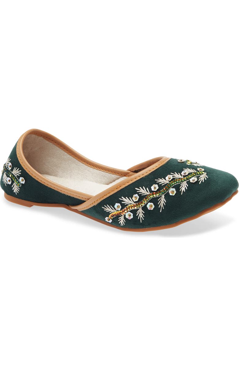 FUCHSIA Rania Embroidered Jutti Flat, Main, color, Green