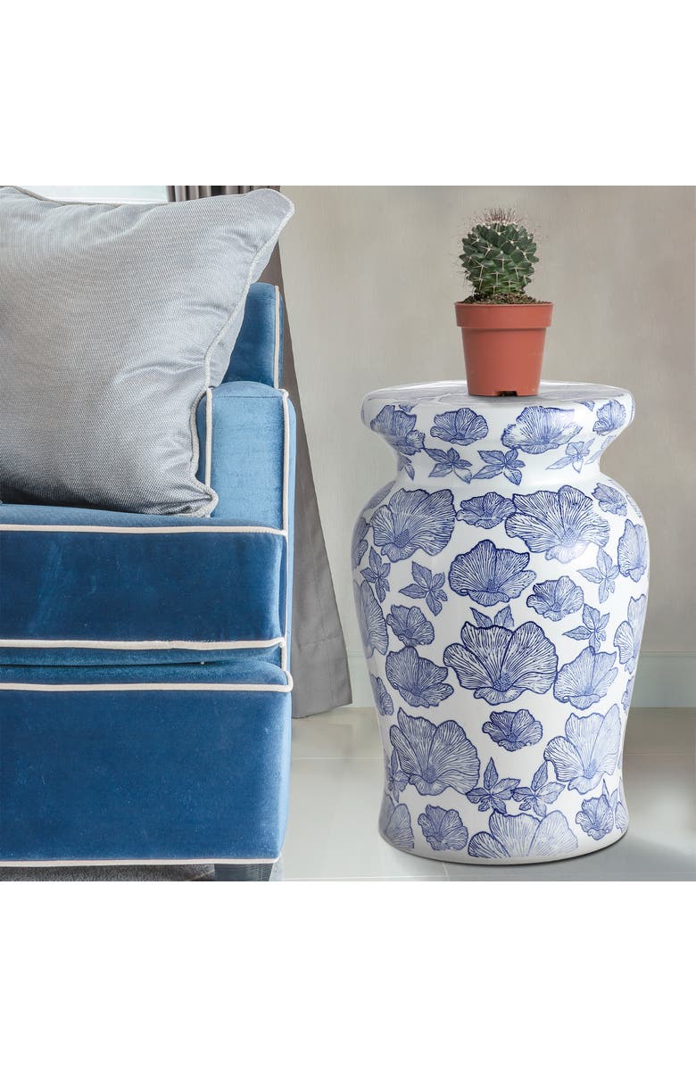 JONATHAN Y Poppies 17.7" Ceramic Garden Stool, Alternate, color, White/Blue