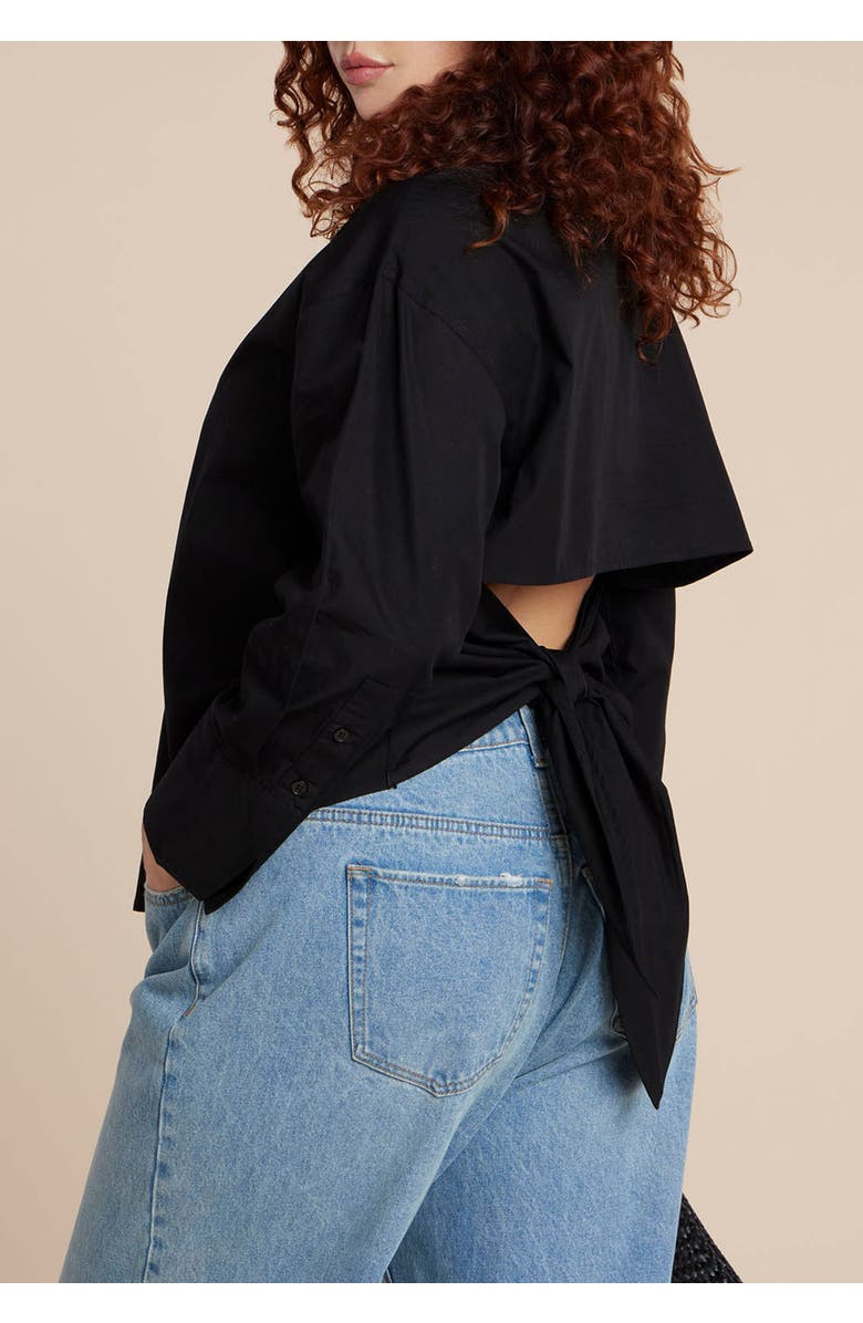 ELOQUII Tie Back Button Up Top, Alternate, color, Black Onyx