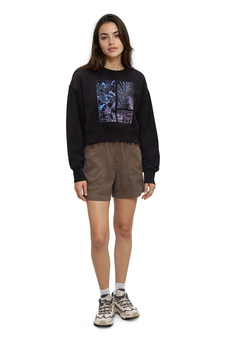 Framed Haitian Blooms Oversized Crop Crew, Main, color, Meteorite Black/Pink Sand