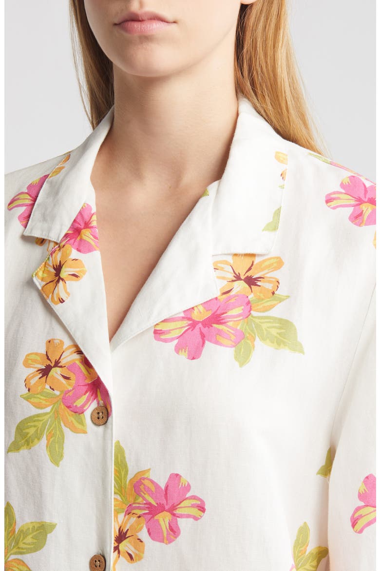 Cabana Floral Linen Blend Camp Shirt, Alternate, color, MULTI IVORY