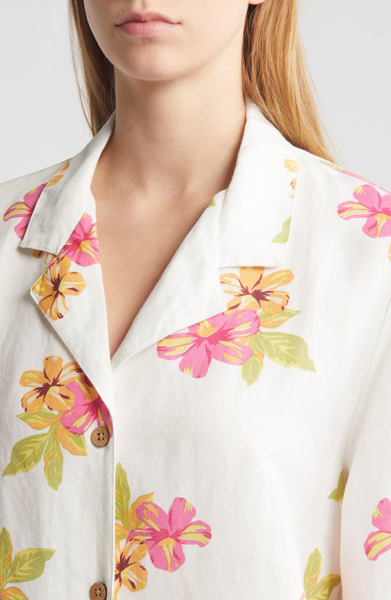 Rip Curl Cabana Floral Linen Blend Camp Shirt, Alternate, color, Multi Ivory