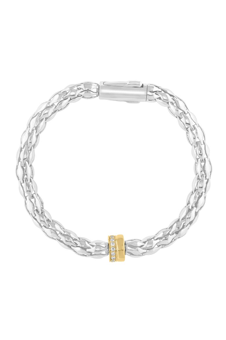14K Gold & Sterling Silver Diamond Rondelle Chain Bracelet, Alternate, color, SILVER