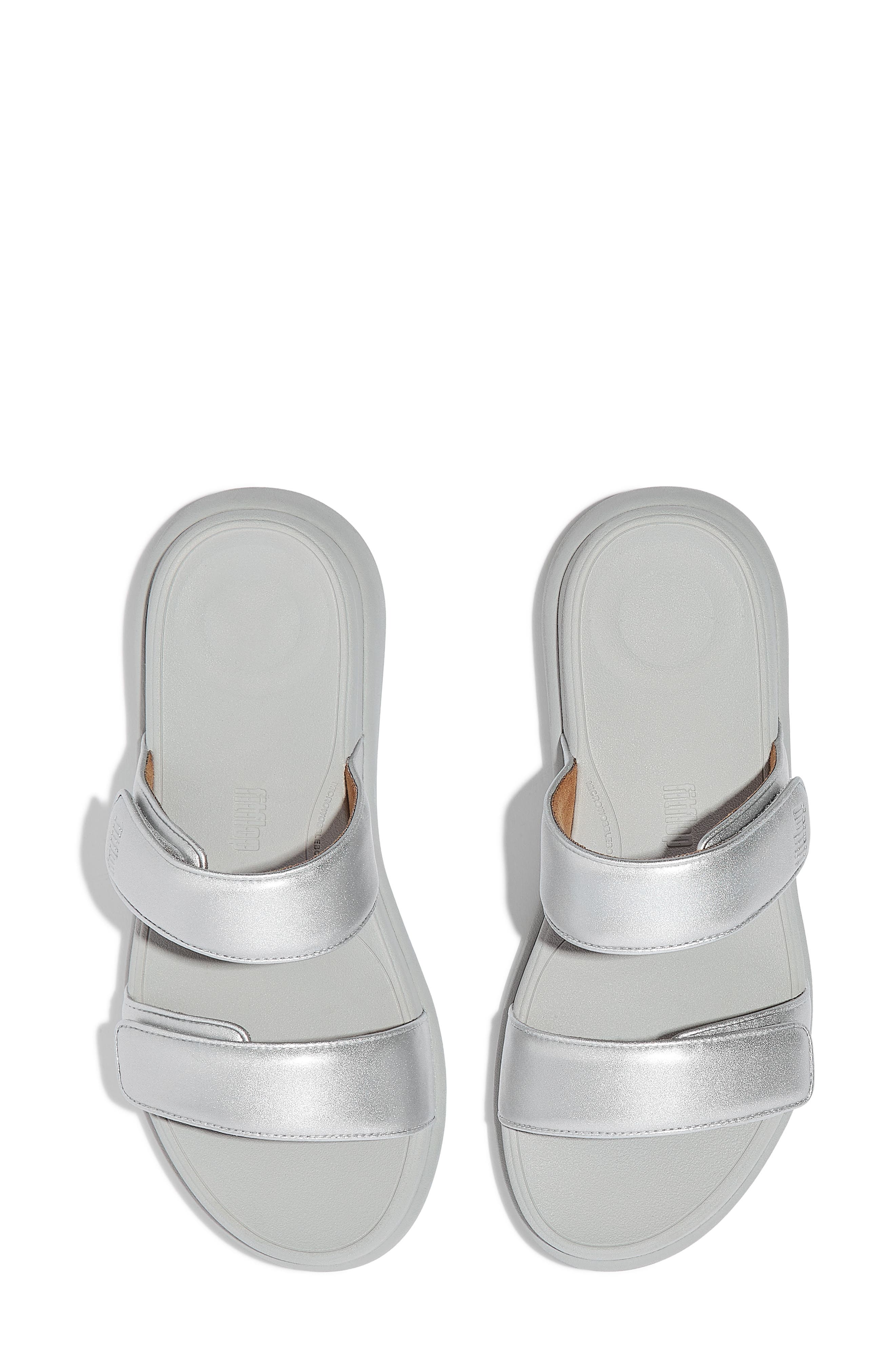 FitFlop F-Mode Go Adjustable Platform Slide Sandal, Alternate, color, Silver