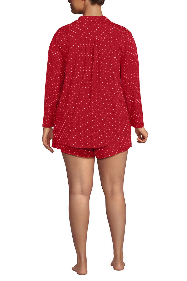 Plus Size Cooling 3 Piece Pajama Set - Long Sleeve Top Cami and Shorts, Alternate, color, Compass Red Pin Dot