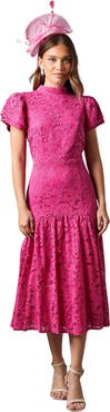 Coast Lace Frill Sleeve High Neck Midi Dress