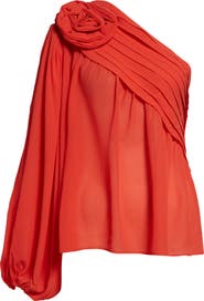 FARM Rio Red Rose One-Shoulder Top