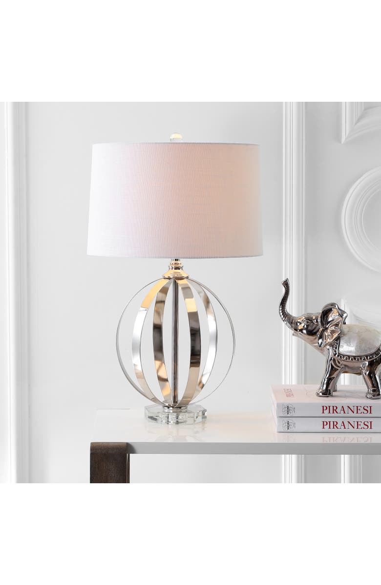 JONATHAN Y Logan 26" Metal Orb LED Table Lamp, Polished Nickel, Alternate, color, Polished Nickel/Clear