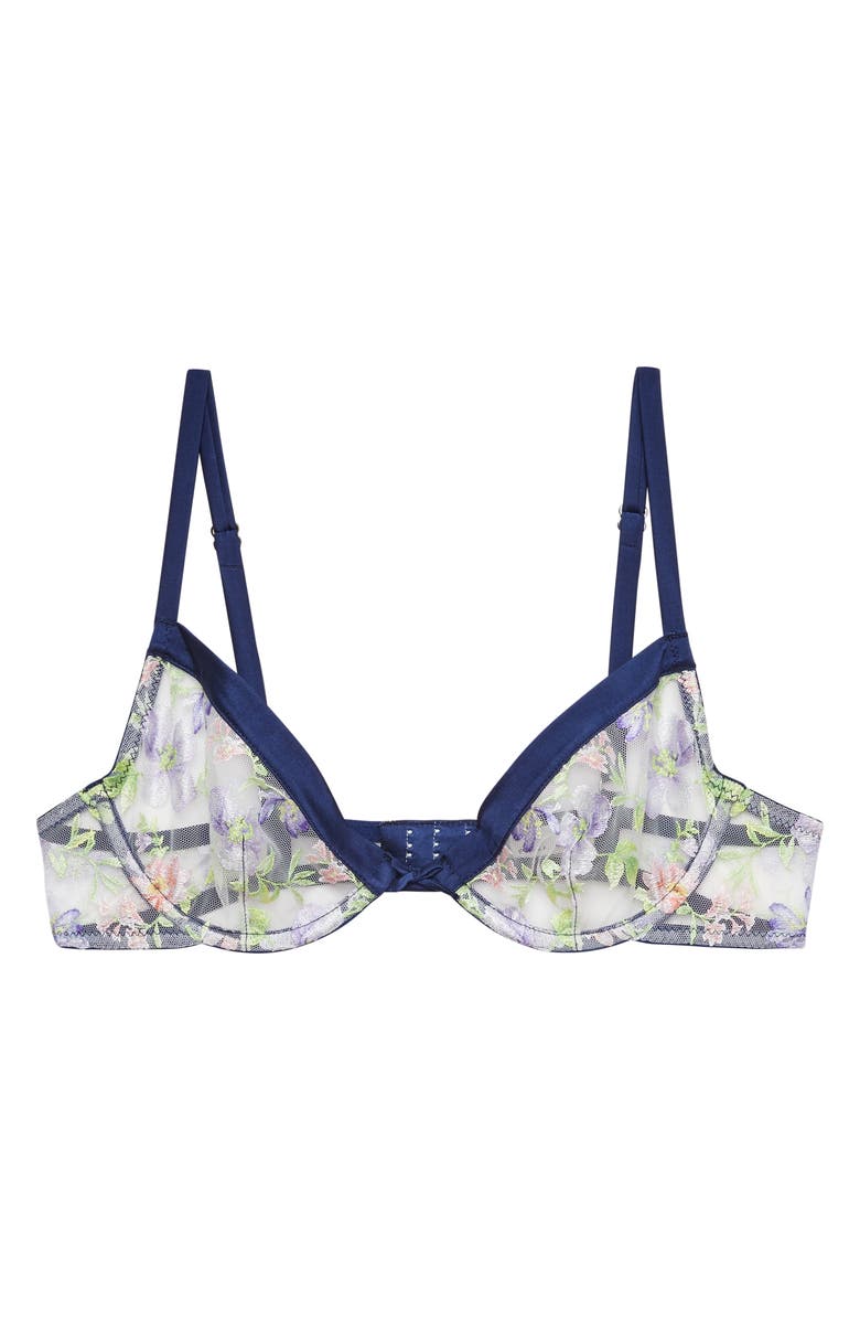 Fleur Du Mal Elara Embroidered Underwire Demi Bra, Main, color, Midnight Navy