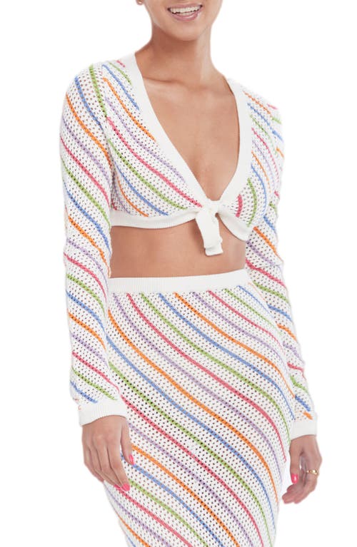 Capittana Bruna Stripe Crochet Crop Cover-Up Sweater in Multicolor White  product