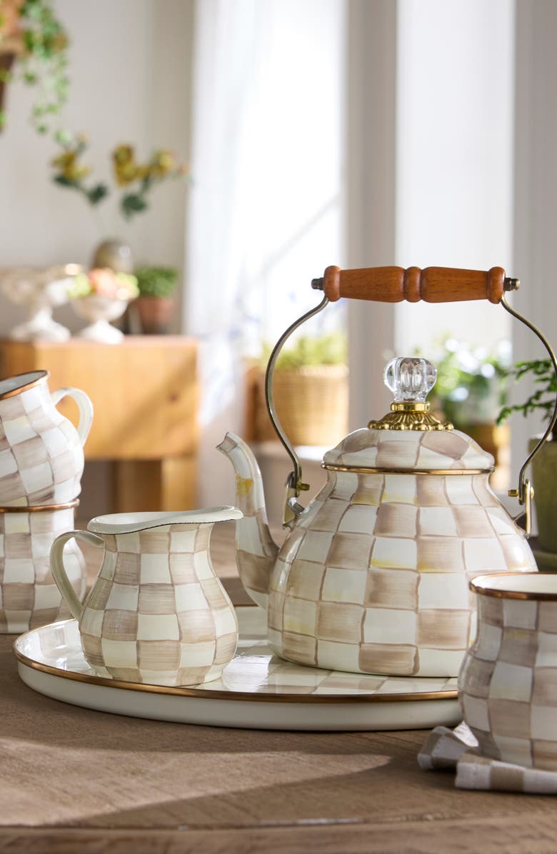 MACKENZIE CHILDS Mocha Check Enameled Steel Round Tray, Alternate, color, Mocha