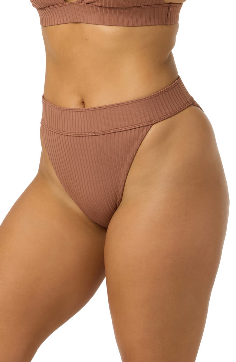 O'Neill Shorebreak Rib Santa Barbara High Waist Bikini Bottoms, Alternate, color, Carob Brown