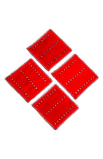 Tiramisu Embroidered Set Of 4 Cocktail Napkins In Red