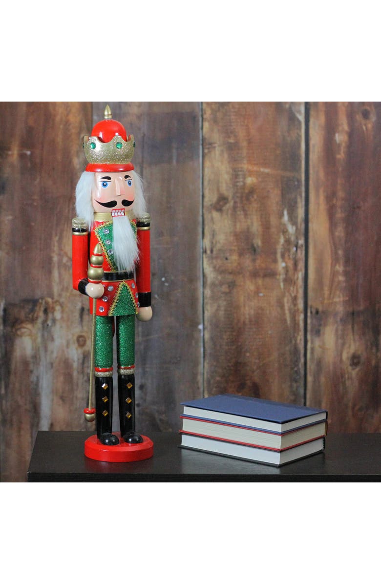 Northlight 24" Red and Green Wooden Christmas Nutcracker King with Scepter, Alternate, color, 
