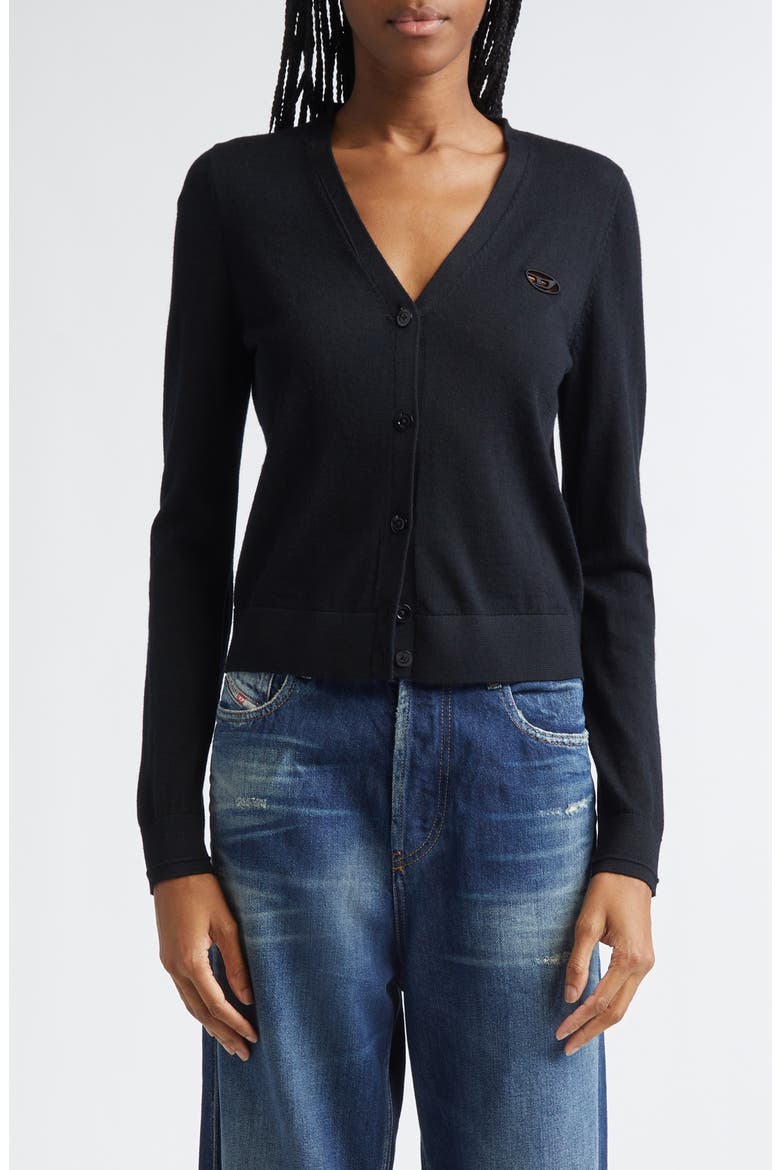 M-Alima Oval D Logo Wool Cardigan, Main, color, DEEP/BLACK