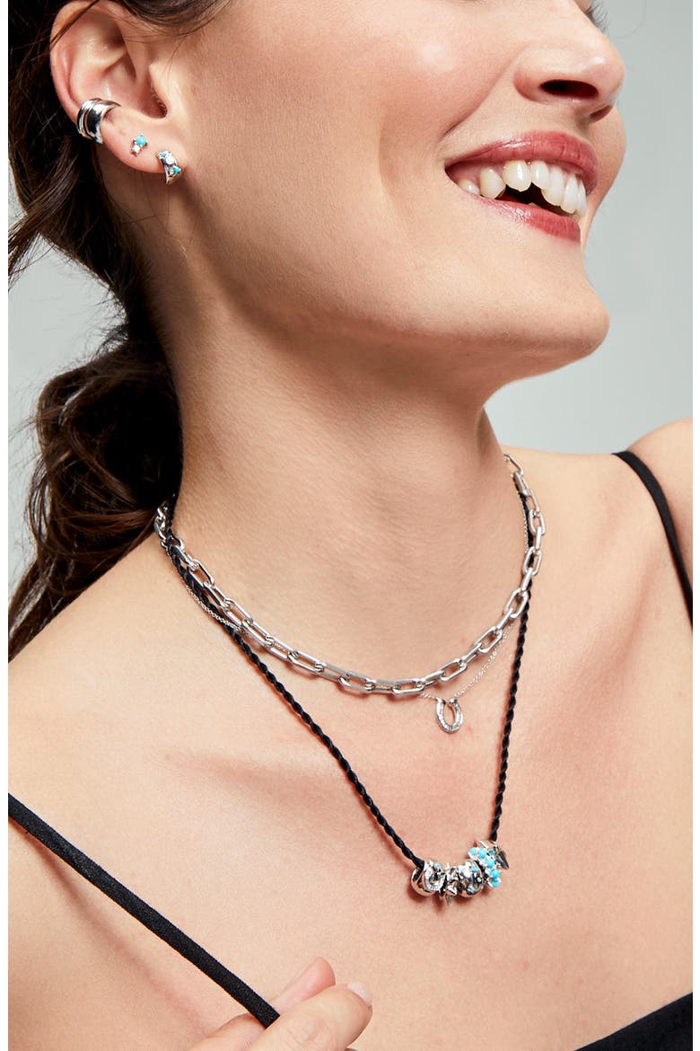 Baguette Diamond Horseshoe Pendant Necklace, Alternate, color, SILVER