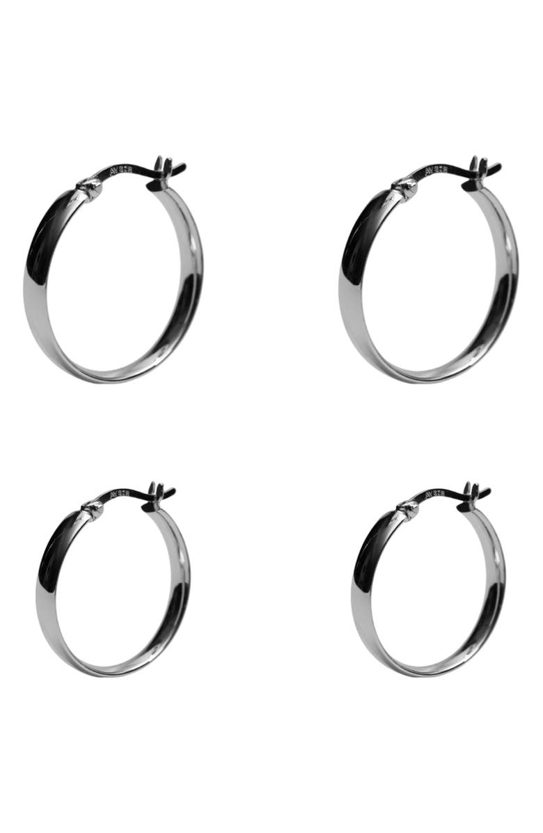 Argento Vivo Sterling Silver 2 Pairs of Sterling Silver Flat Edge Hoop Earrings, Main, color, Silver