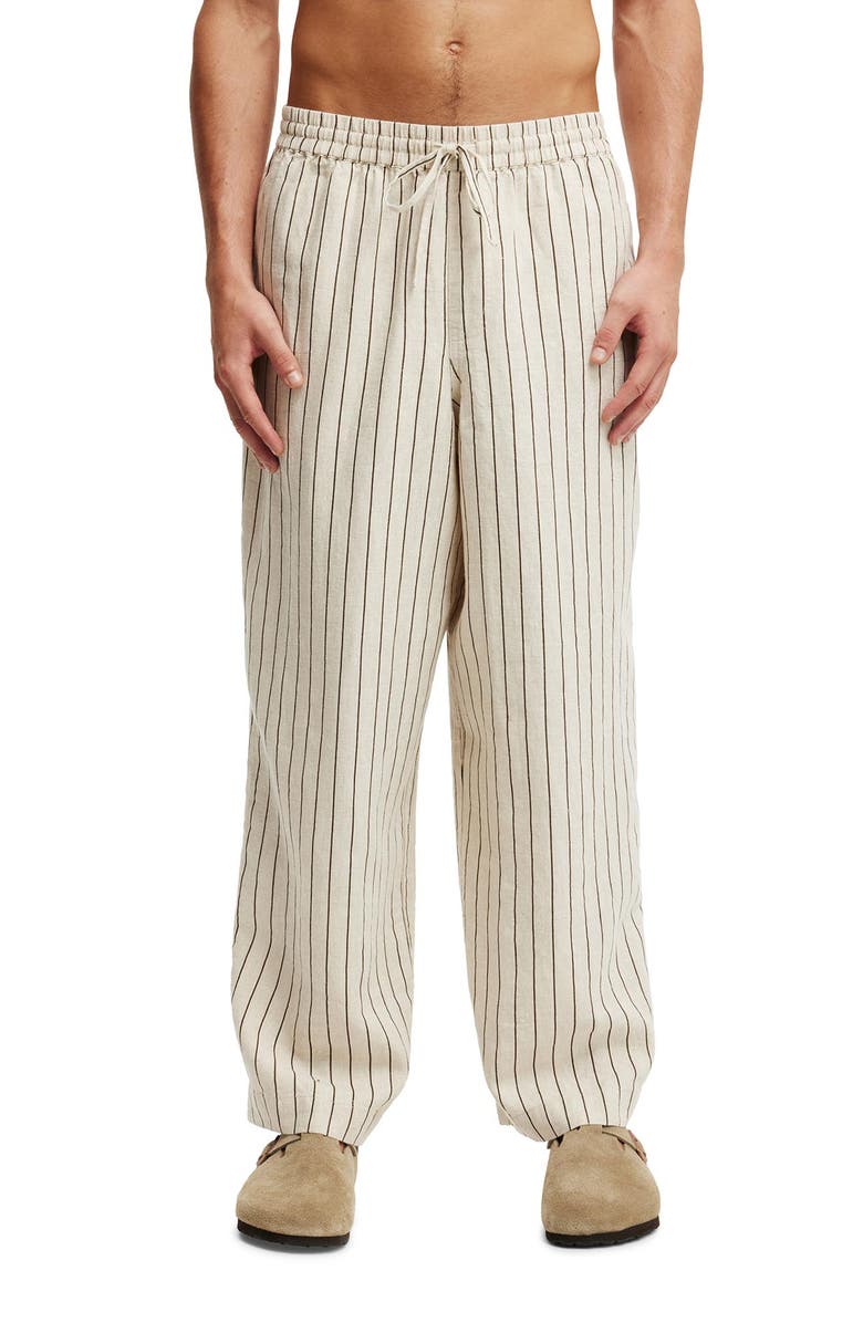 Cotton On Men's Super Baggy Linen Pant, Main, color, Oatmeal  Brown Stripe