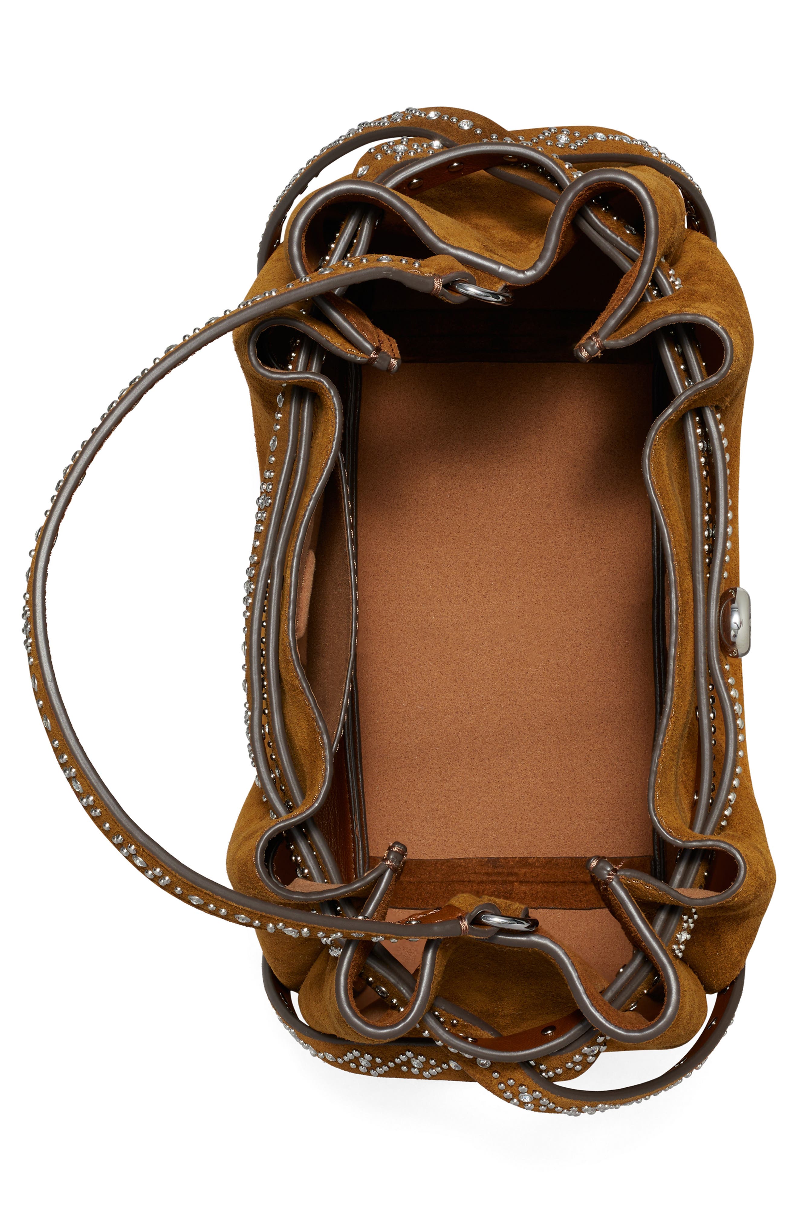 Romy Studded Leather Bucket Bag, Alternate, color, CARAMEL