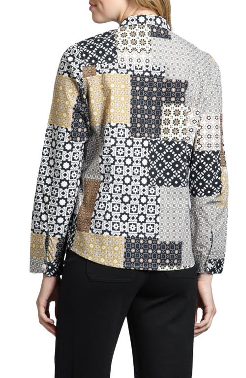 Apny Print Poplin Button-up Shirt In Grey/beige Multi