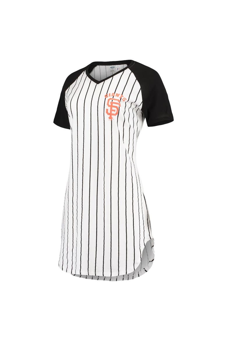Women's Concepts Sport White/Black San Francisco Giants Vigor Pinstripe Raglan V-Neck Nightshirt, Alternate, color, White