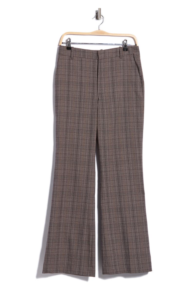 High Waist Plaid Bootcut Trousers, Alternate, color, BROWN GREY PLAID