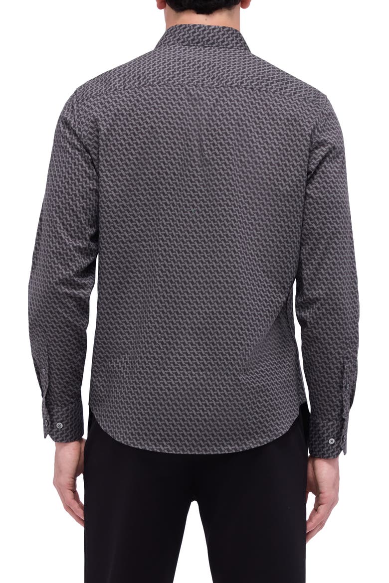 Axel Shaped Fit Basketweave Print Stretch Button-Up Shirt, Alternate, color, ANTHRACITE
