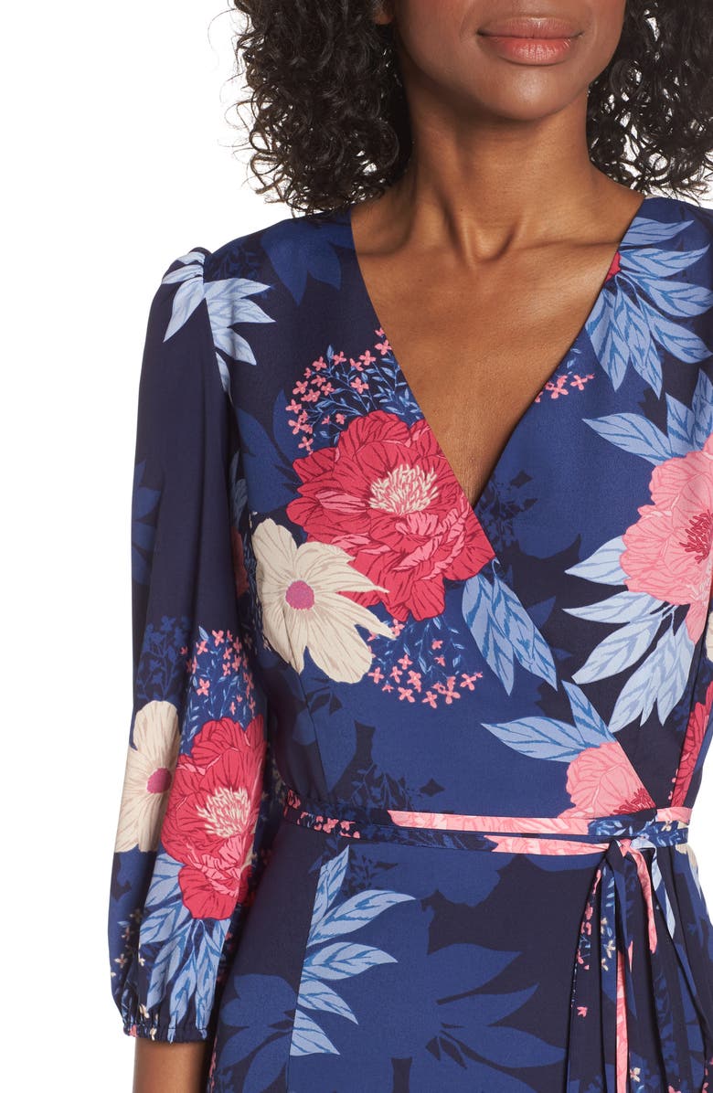 Eliza J Floral Print Faux Wrap Midi Dress, Alternate, color,