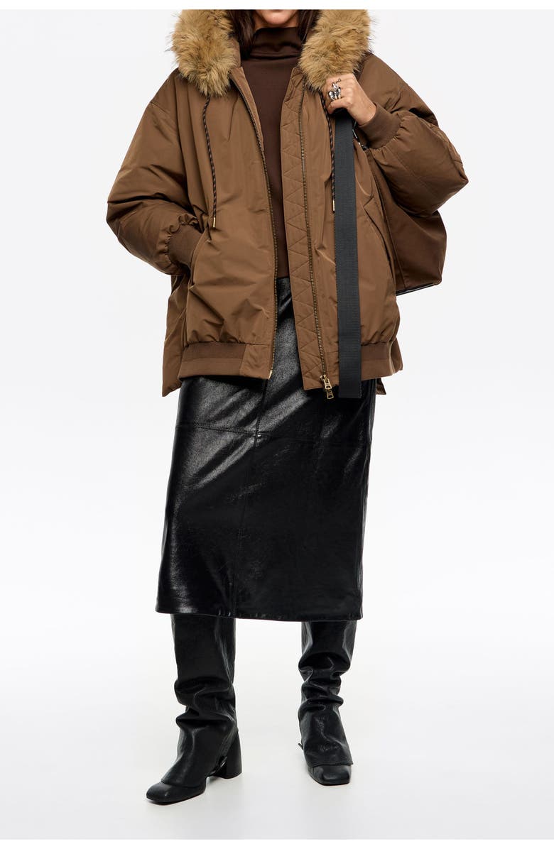 Bimba y Lola Hooded Down Bomber Jacket, Alternate, color, Olive