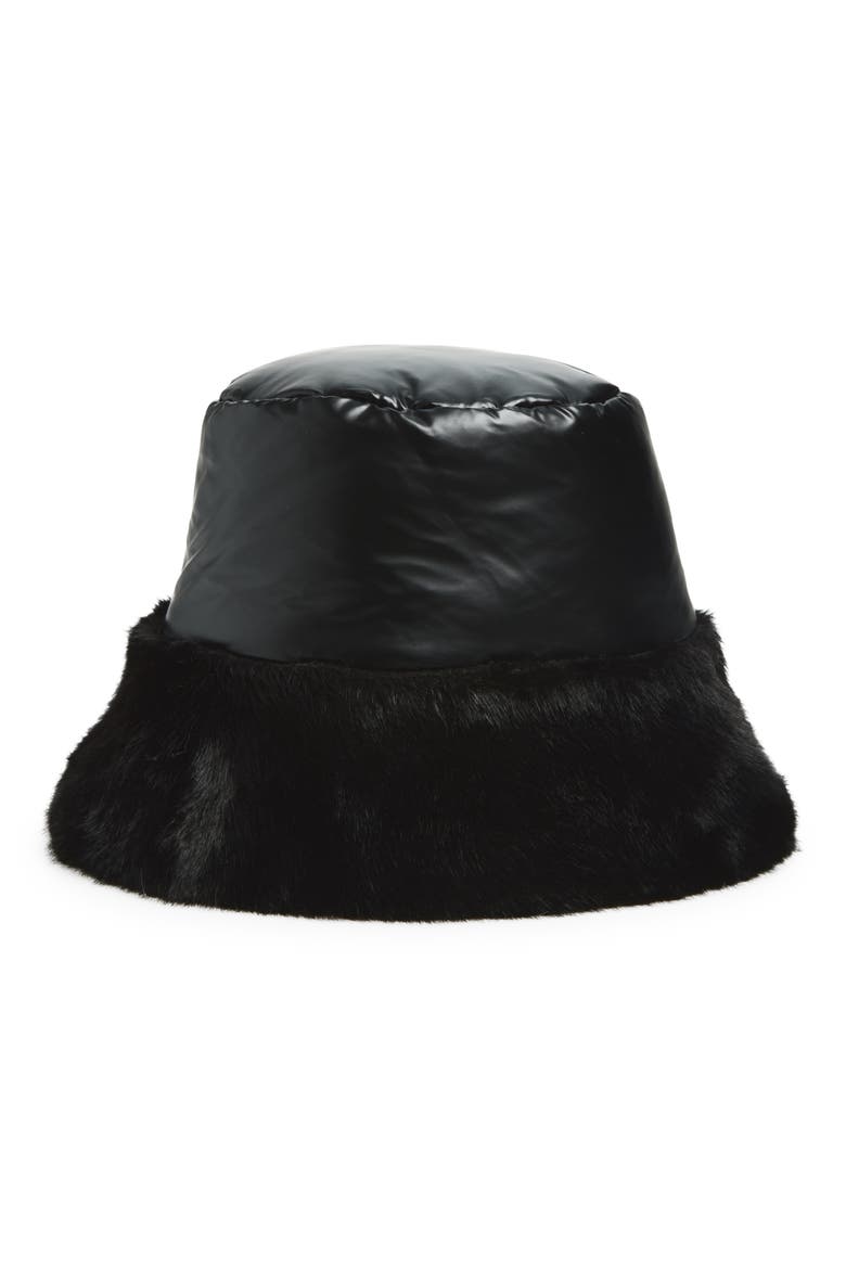 Faux Fur Bucket Hat, Main, color, BLACK