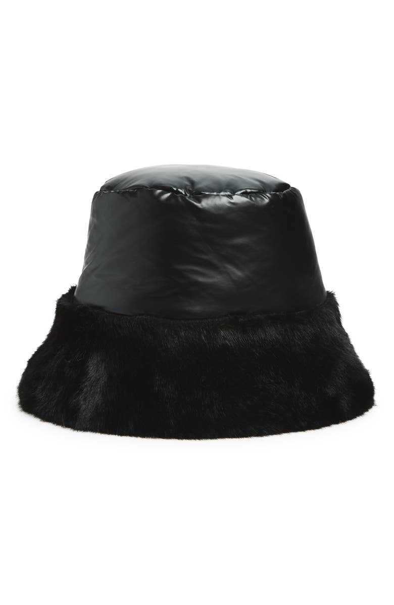La Fiorentina Faux Fur Bucket Hat, Main, color, Black