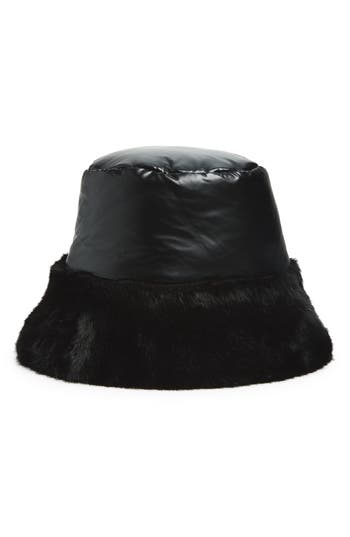 La Fiorentina Faux Fur Bucket Hat In Black