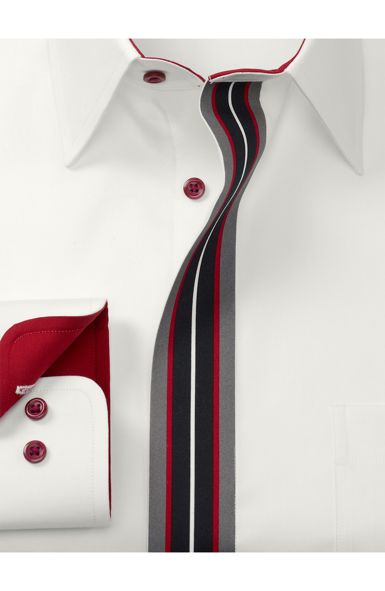 Paul Fredrick Slim Fit Non Iron Point Collar Dress Shirt with Striped Trim, Alternate, color, White/Blue