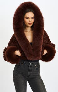Miss Circle Cropped Kali Vegan Shearling Fur Hooded Jacket