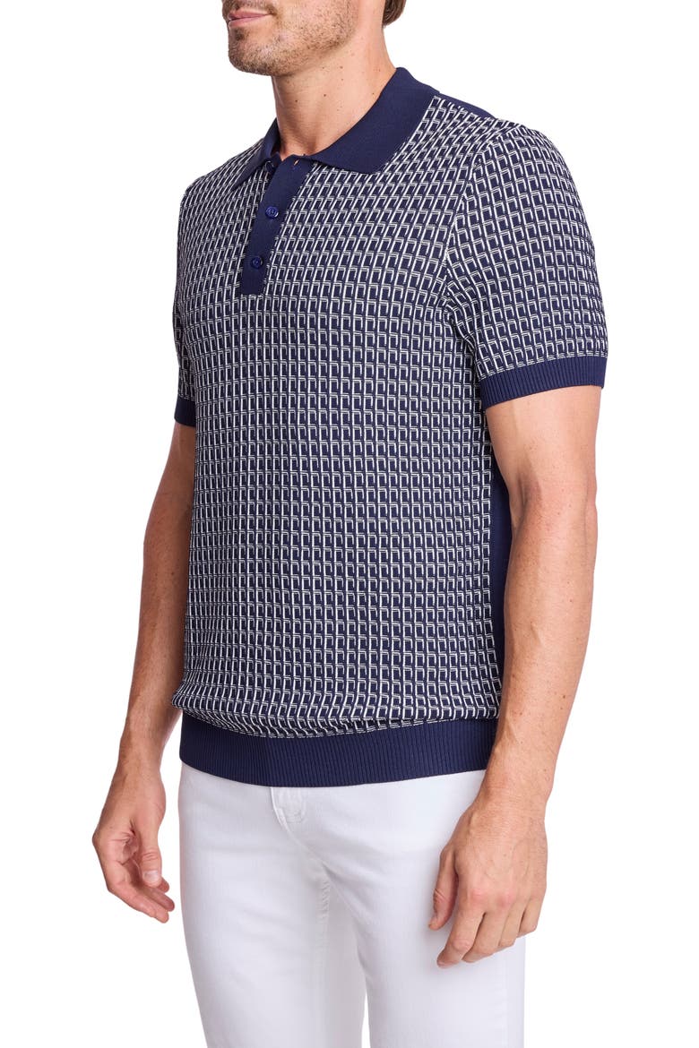 Trim Fit Geometric Knit Polo, Alternate, color, CRISP NAVY & WHITE