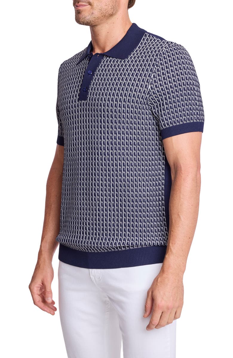 PAISLEY & GRAY Trim Fit Geometric Knit Polo, Alternate, color, Crisp Navy & White