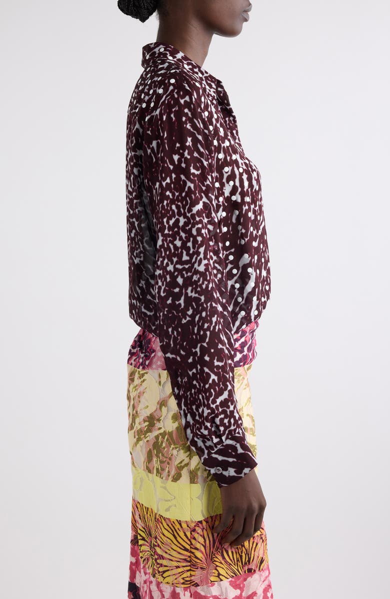Dries Van Noten Chowy Mixed Print Button-Up Shirt, Alternate, color, Burgundy