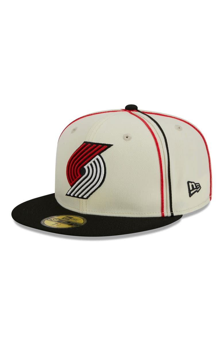New Era Men's New Era Cream/Black Portland Trail Blazers Piping 2-Tone 59FIFTY Fitted Hat, Main, color, Cream